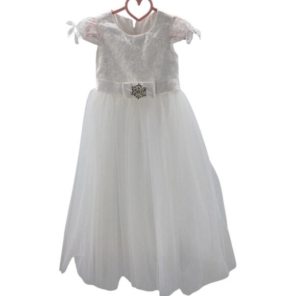 GIRL'S PARTY DRESS SZ 2 Y white lace embellished short sleeve flower maxi B101 - Picture 1 of 7